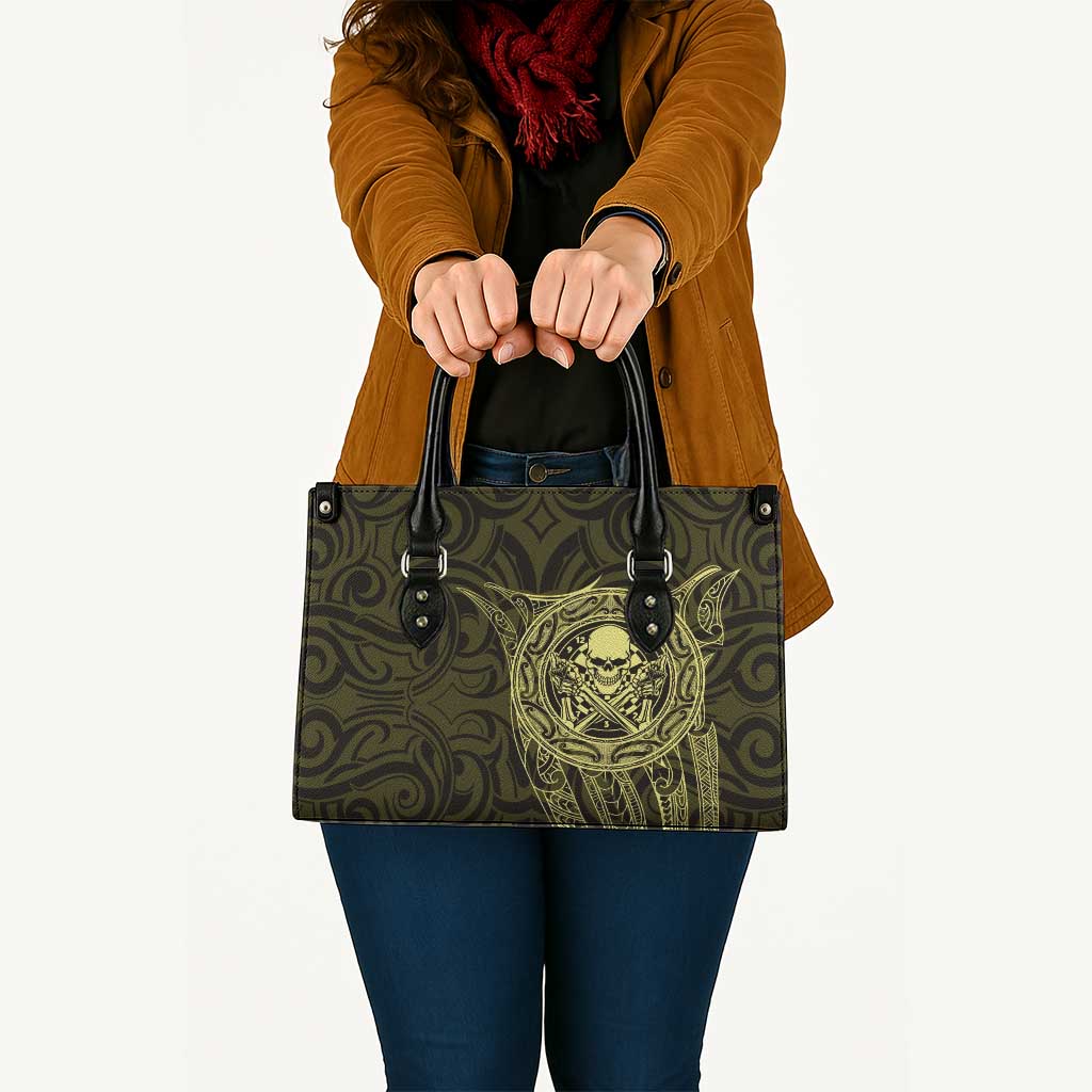 New Zealand Skull Darts Leather Bag Aotearoa Maori Chest Tattoo Stylized Gold LT14 - Polynesian Pride