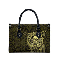 New Zealand Skull Darts Leather Bag Aotearoa Maori Chest Tattoo Stylized Gold LT14 - Polynesian Pride