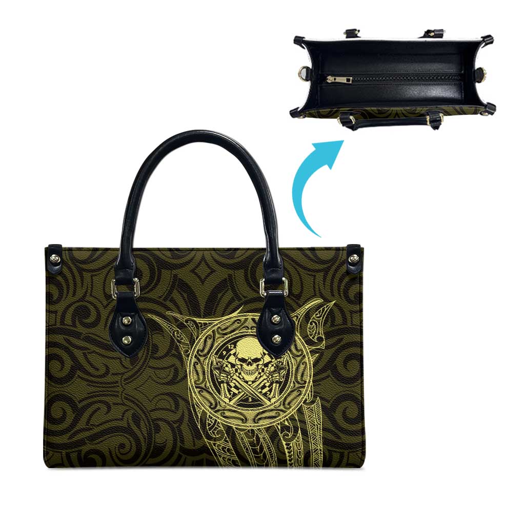 New Zealand Skull Darts Leather Bag Aotearoa Maori Chest Tattoo Stylized Gold LT14 - Polynesian Pride