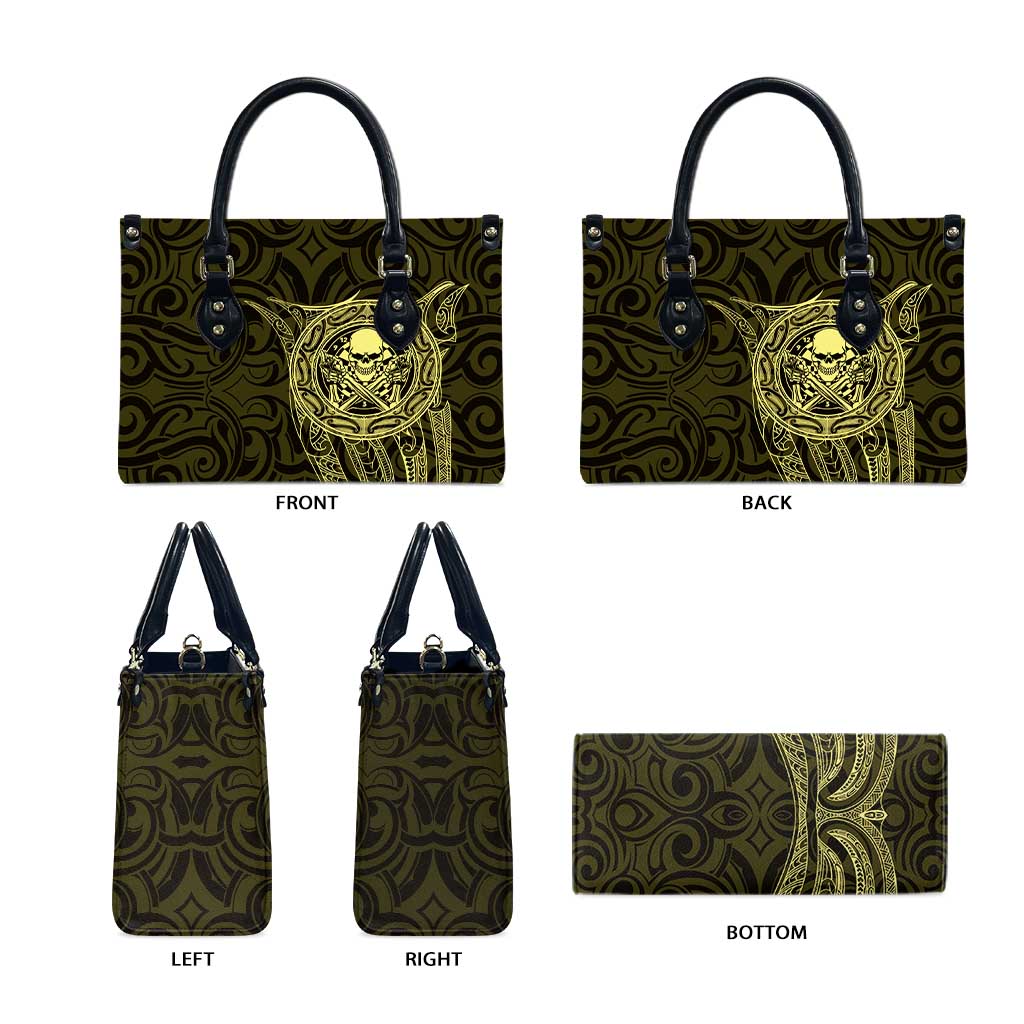 New Zealand Skull Darts Leather Bag Aotearoa Maori Chest Tattoo Stylized Gold LT14 - Polynesian Pride
