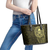 New Zealand Skull Darts Leather Tote Bag Aotearoa Maori Chest Tattoo Stylized Gold LT14 - Polynesian Pride