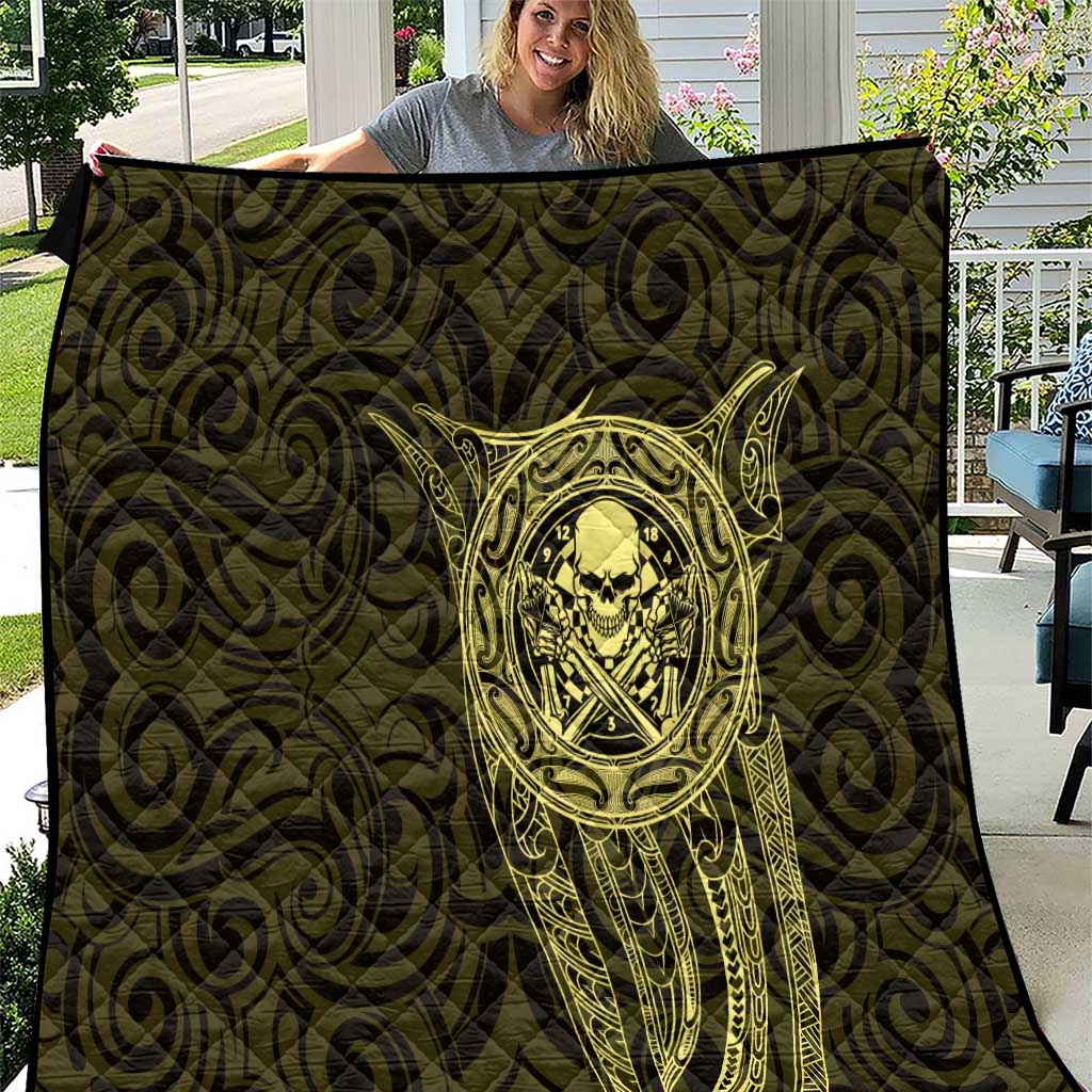 New Zealand Skull Darts Quilt Aotearoa Maori Chest Tattoo Stylized Gold LT14 Gold - Polynesian Pride