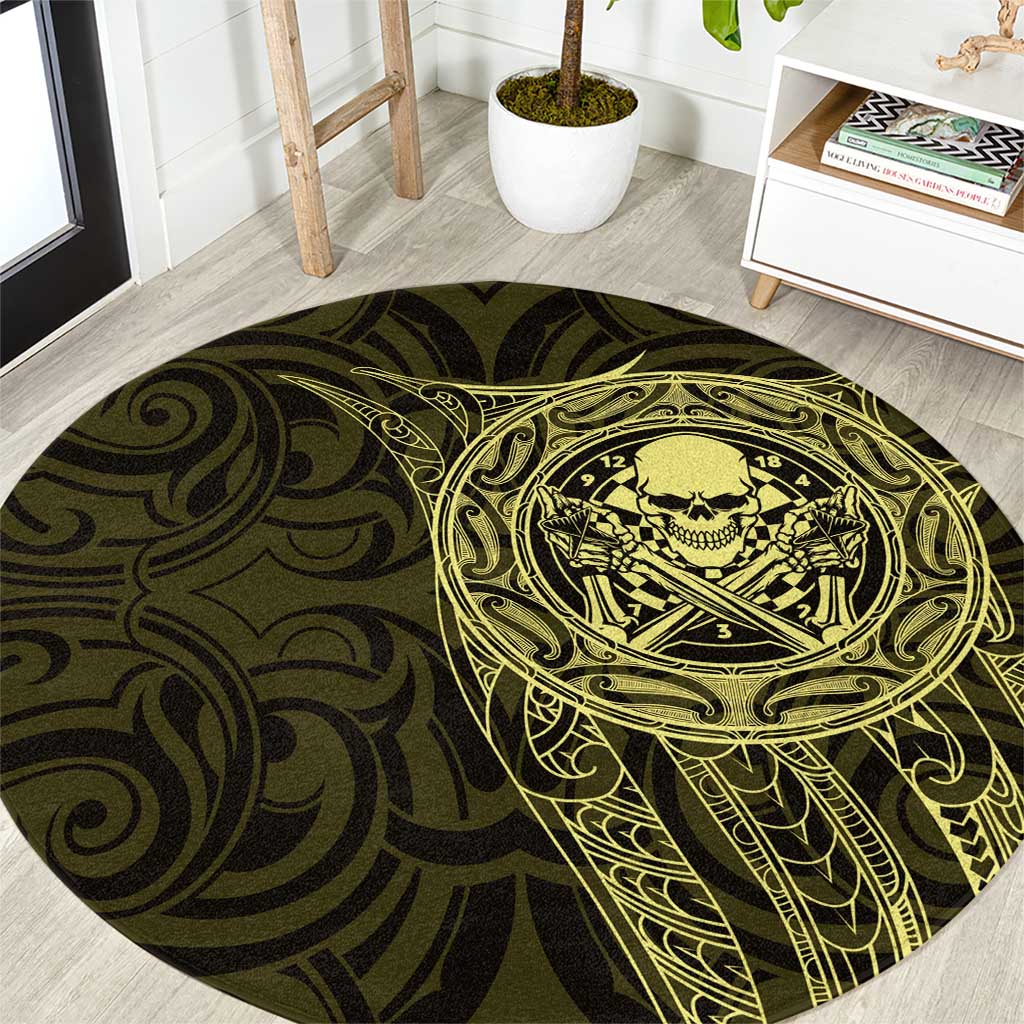 New Zealand Skull Darts Round Carpet Aotearoa Maori Chest Tattoo Stylized Gold LT14 Gold - Polynesian Pride