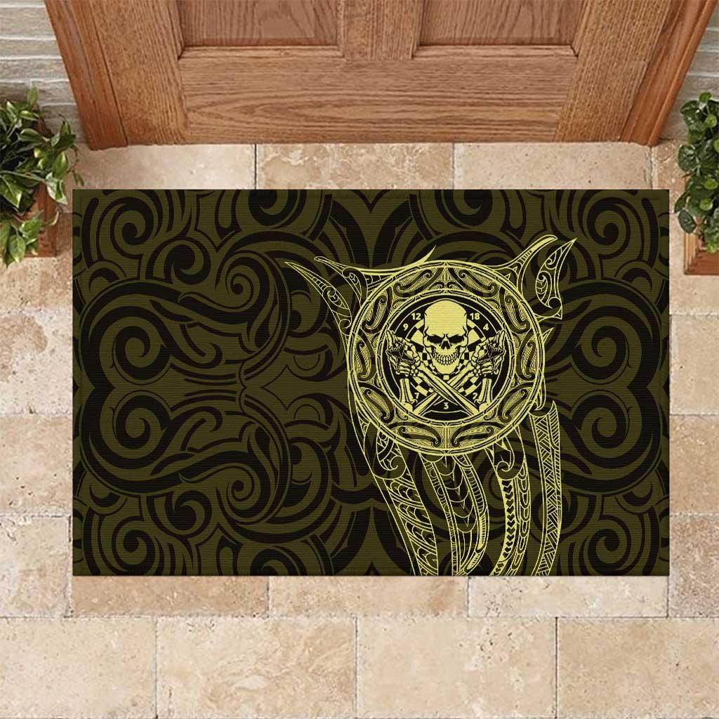 New Zealand Skull Darts Rubber Doormat Aotearoa Maori Chest Tattoo Stylized Gold LT14 Gold - Polynesian Pride