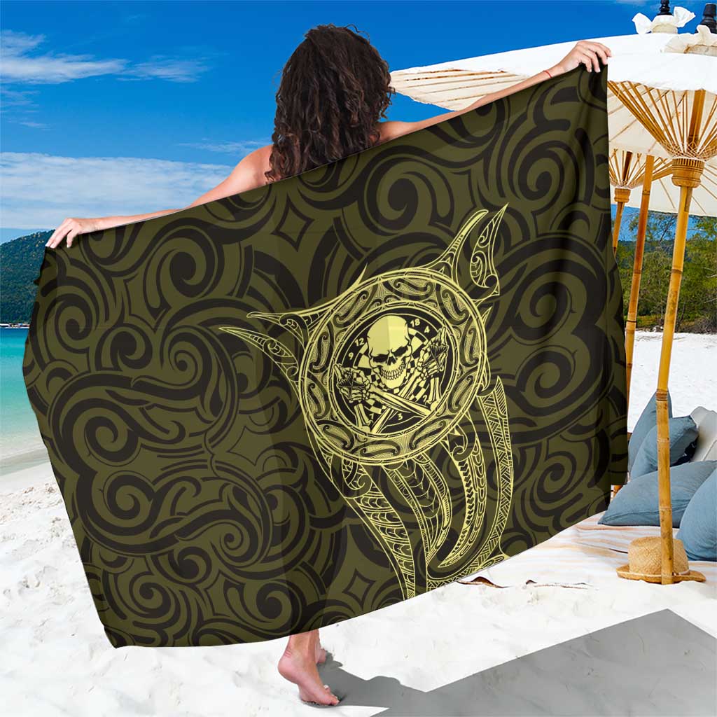 New Zealand Skull Darts Sarong Aotearoa Maori Chest Tattoo Stylized Gold LT14 One Size 44 x 66 inches Gold - Polynesian Pride