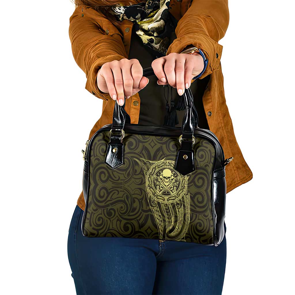 New Zealand Skull Darts Shoulder Handbag Aotearoa Maori Chest Tattoo Stylized Gold LT14 One Size Gold - Polynesian Pride
