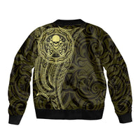 New Zealand Skull Darts Sleeve Zip Bomber Jacket Aotearoa Maori Chest Tattoo Stylized Gold LT14 - Polynesian Pride
