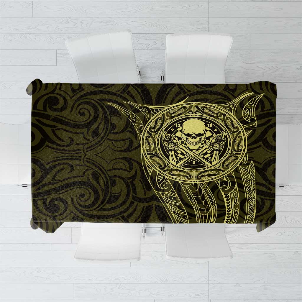 New Zealand Skull Darts Tablecloth Aotearoa Maori Chest Tattoo Stylized Gold LT14 Gold - Polynesian Pride