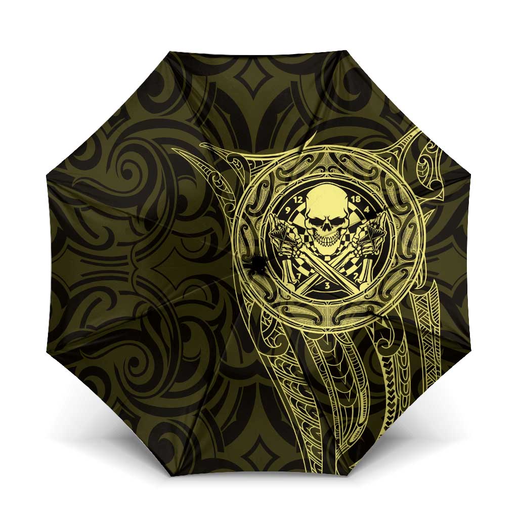 New Zealand Skull Darts Umbrella Aotearoa Maori Chest Tattoo Stylized Gold LT14 One Size Folded 11.42 inch Opened Diameter 37.4 inch Gold - Polynesian Pride