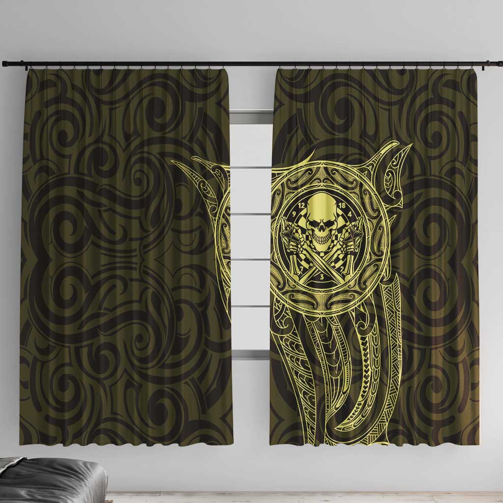 New Zealand Skull Darts Window Curtain Aotearoa Maori Chest Tattoo Stylized Gold LT14 With Hooks Gold - Polynesian Pride