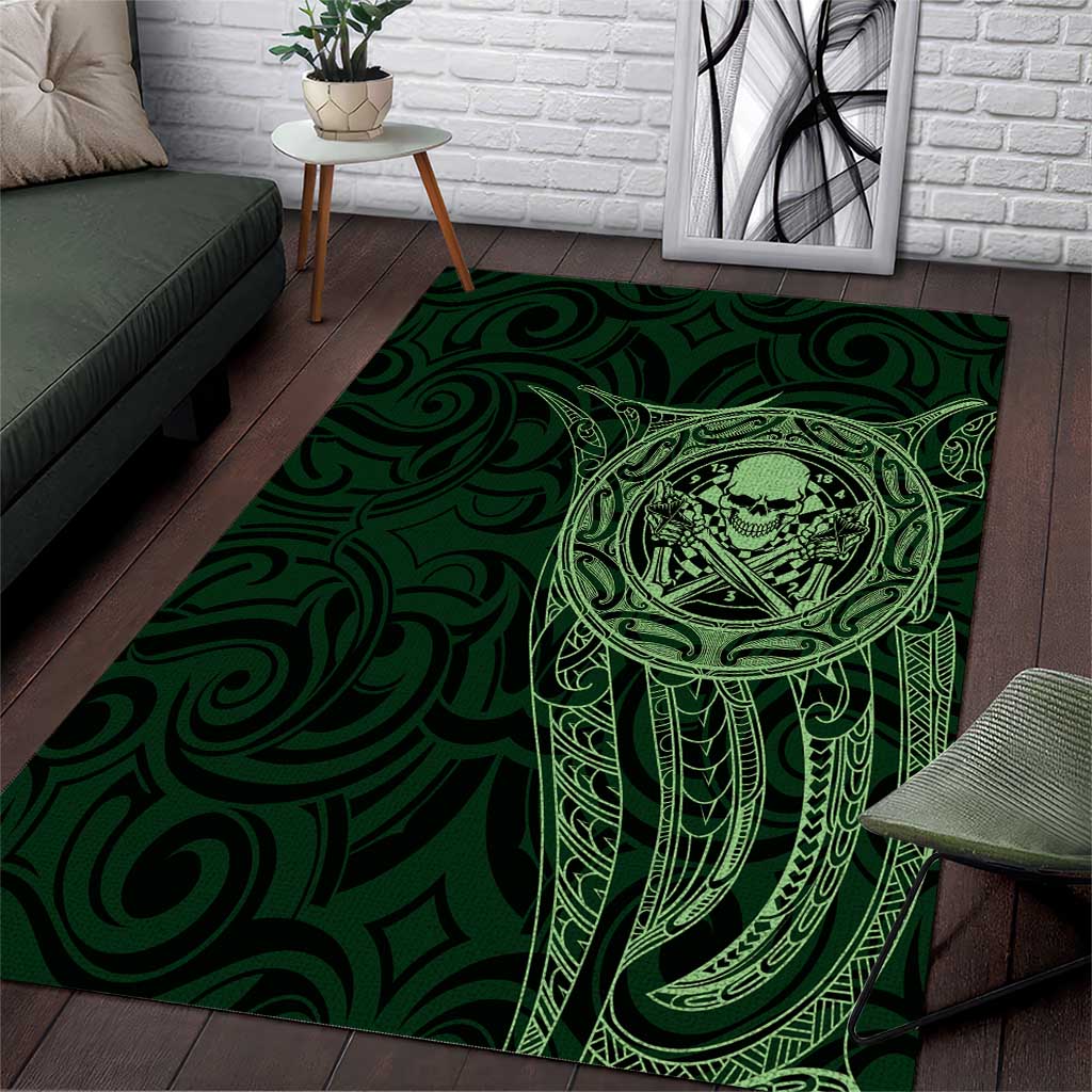 New Zealand Skull Darts Area Rug Aotearoa Maori Chest Tattoo Stylized Green LT14 Green - Polynesian Pride