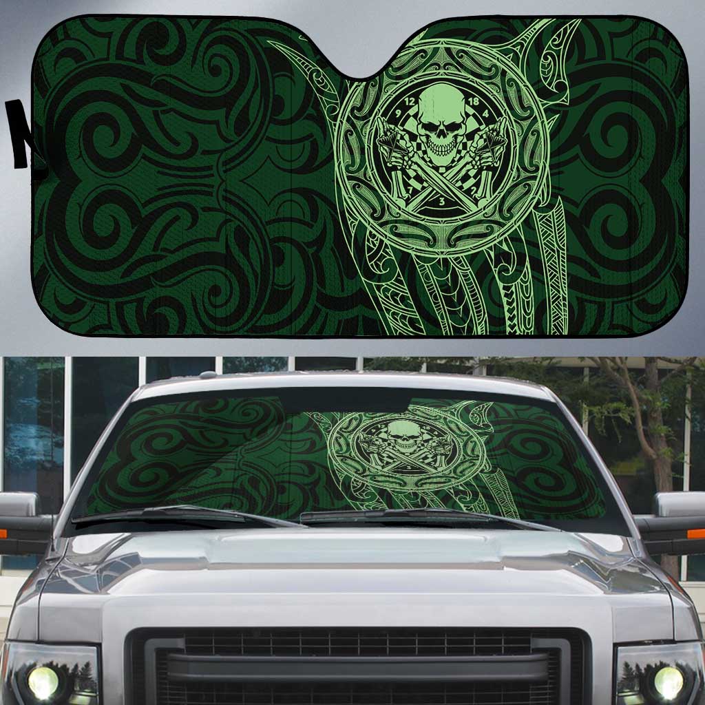 New Zealand Skull Darts Auto Sun Shade Aotearoa Maori Chest Tattoo Stylized Green LT14 Green - Polynesian Pride