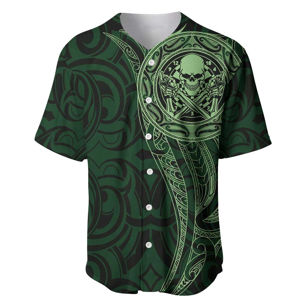 New Zealand Skull Darts Baseball Jersey Aotearoa Maori Chest Tattoo Stylized Green LT14 Green - Polynesian Pride