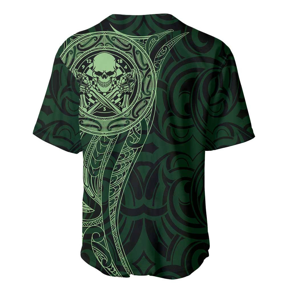 New Zealand Skull Darts Baseball Jersey Aotearoa Maori Chest Tattoo Stylized Green LT14 - Polynesian Pride