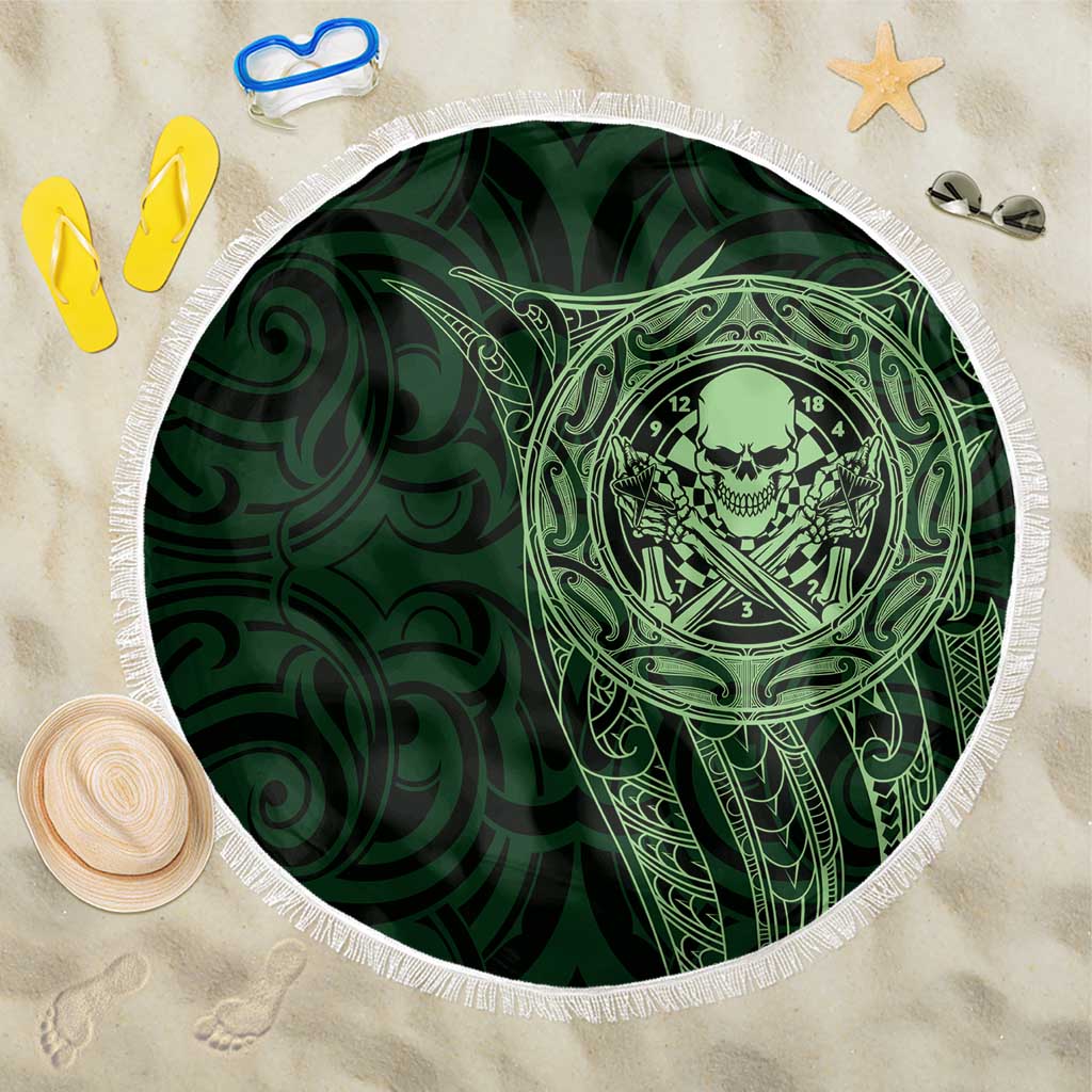 New Zealand Skull Darts Beach Blanket Aotearoa Maori Chest Tattoo Stylized Green LT14 One Size 150cm Green - Polynesian Pride