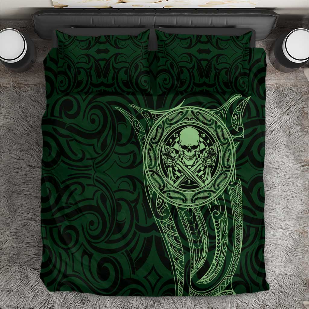 New Zealand Skull Darts Bedding Set Aotearoa Maori Chest Tattoo Stylized Green LT14 Green - Polynesian Pride