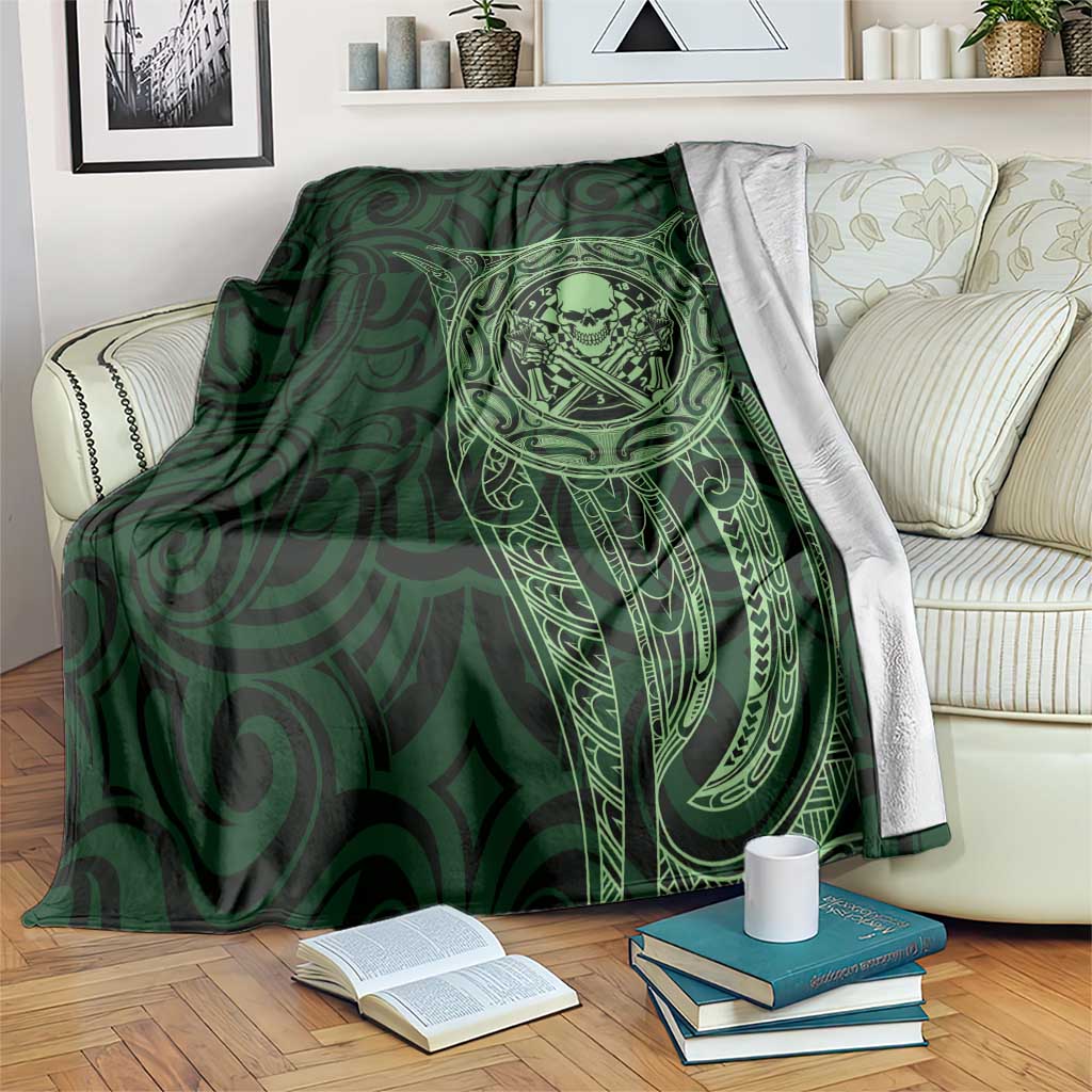 New Zealand Skull Darts Blanket Aotearoa Maori Chest Tattoo Stylized Green LT14 Green - Polynesian Pride