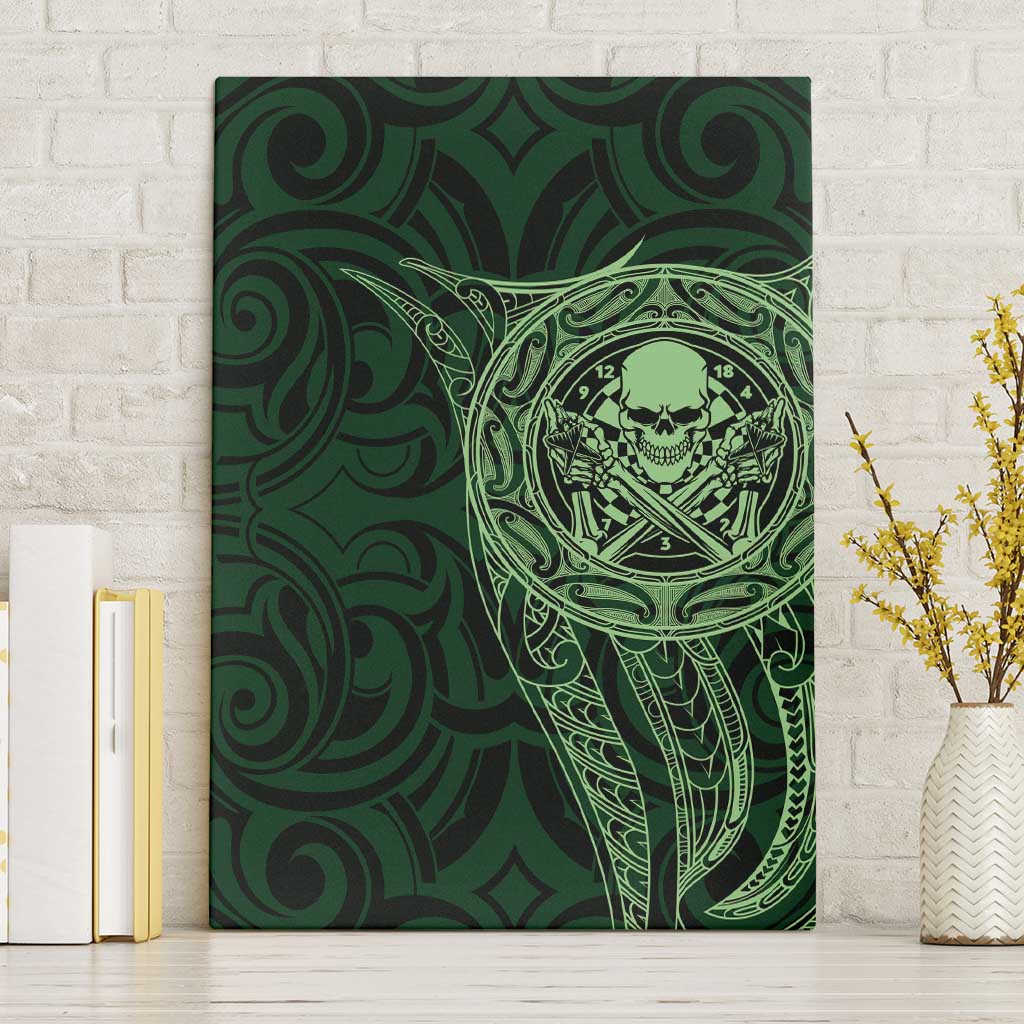 New Zealand Skull Darts Canvas Wall Art Aotearoa Maori Chest Tattoo Stylized Green LT14 Without Frame Green - Polynesian Pride