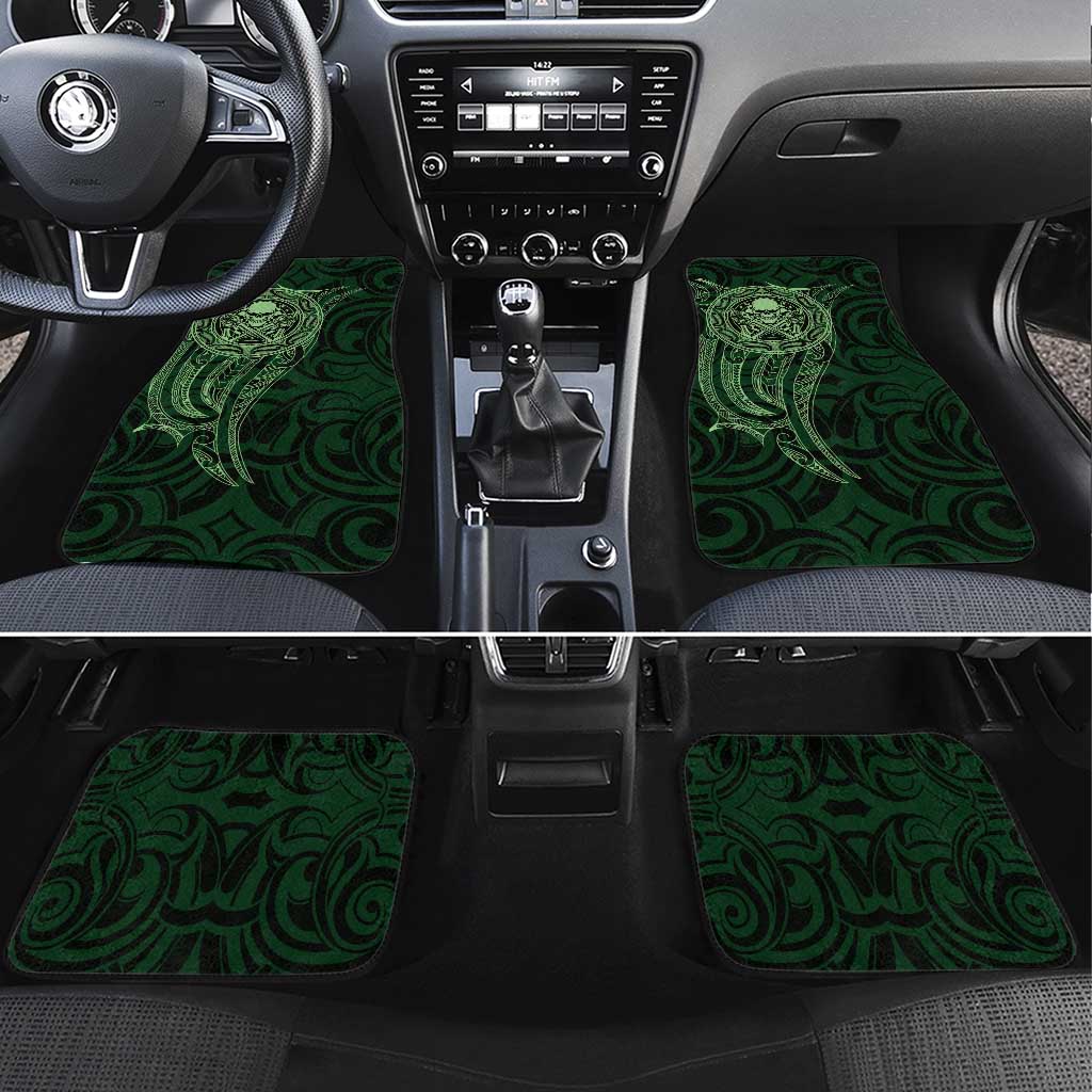 New Zealand Skull Darts Car Mats Aotearoa Maori Chest Tattoo Stylized Green LT14 Set 4pcs Green - Polynesian Pride