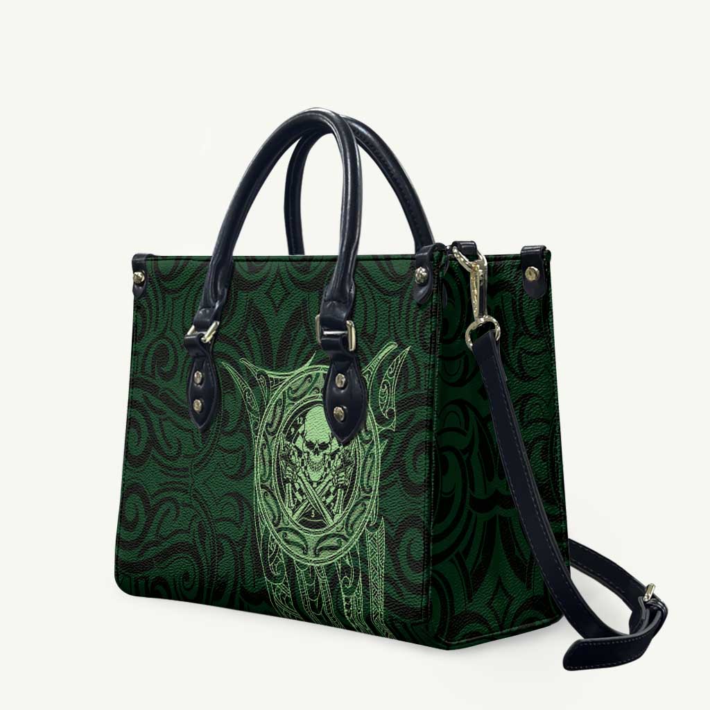 New Zealand Skull Darts Leather Bag Aotearoa Maori Chest Tattoo Stylized Green LT14 Green - Polynesian Pride