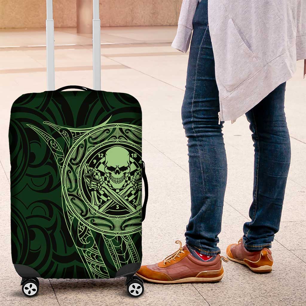 New Zealand Skull Darts Luggage Cover Aotearoa Maori Chest Tattoo Stylized Green LT14 Green - Polynesian Pride