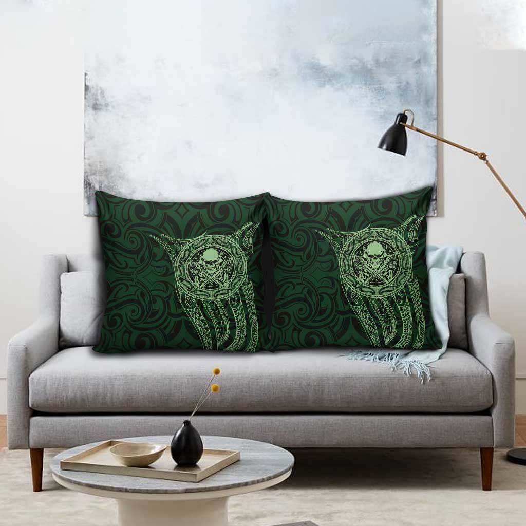 New Zealand Skull Darts Pillow Cover Aotearoa Maori Chest Tattoo Stylized Green LT14 - Polynesian Pride