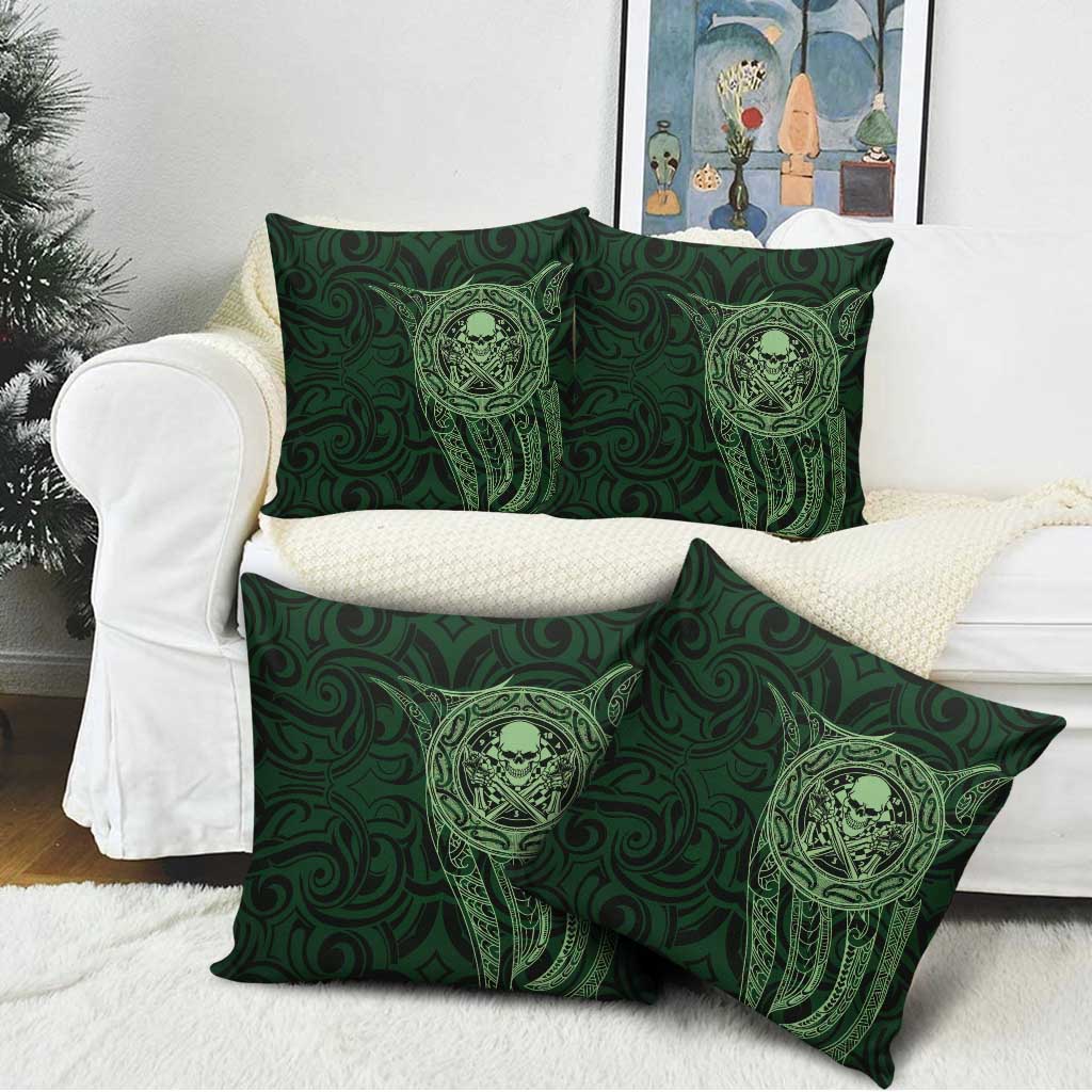 New Zealand Skull Darts Pillow Cover Aotearoa Maori Chest Tattoo Stylized Green LT14 - Polynesian Pride
