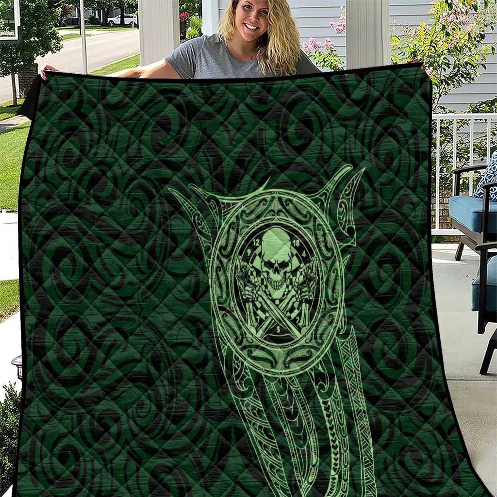 New Zealand Skull Darts Quilt Aotearoa Maori Chest Tattoo Stylized Green LT14 Green - Polynesian Pride