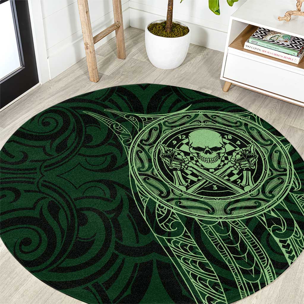 New Zealand Skull Darts Round Carpet Aotearoa Maori Chest Tattoo Stylized Green LT14 Green - Polynesian Pride