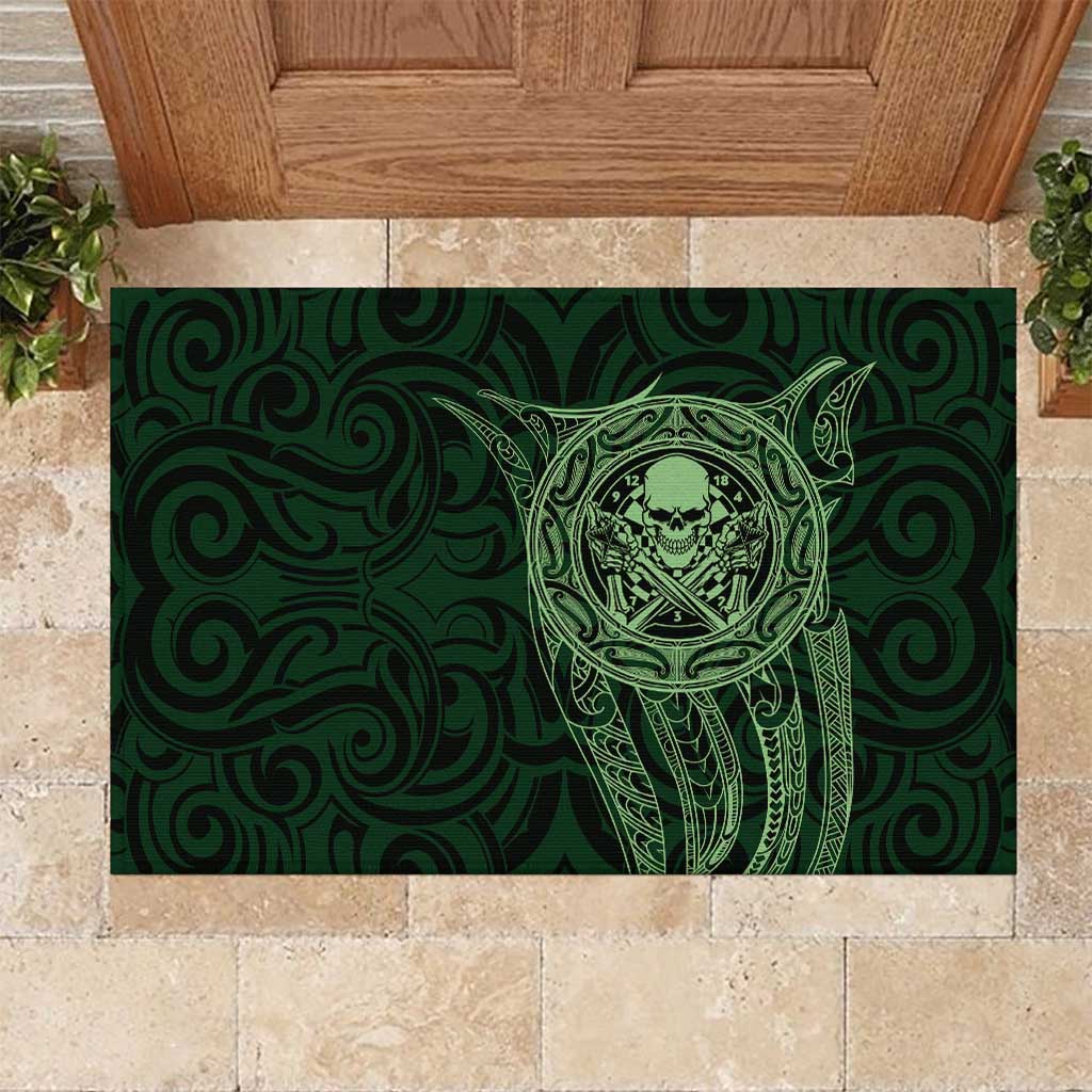 New Zealand Skull Darts Rubber Doormat Aotearoa Maori Chest Tattoo Stylized Green LT14 Green - Polynesian Pride