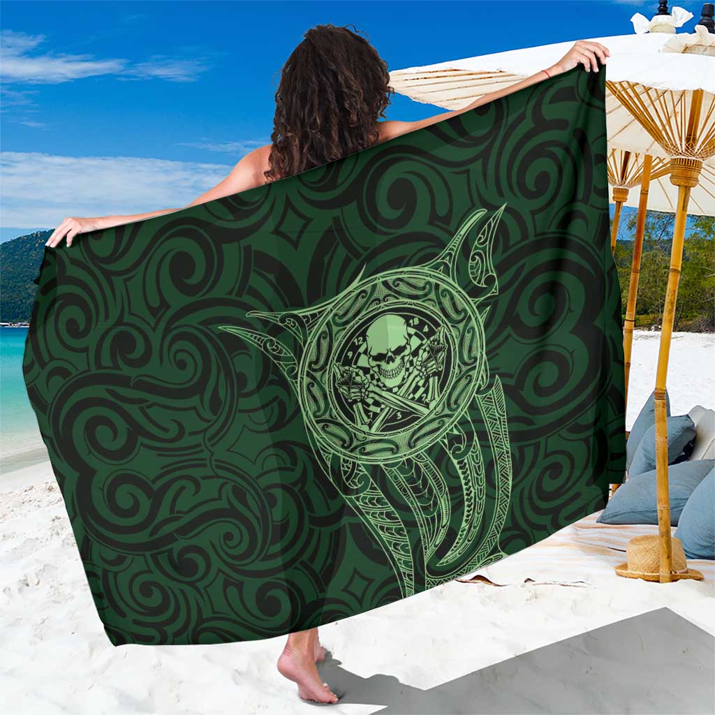 New Zealand Skull Darts Sarong Aotearoa Maori Chest Tattoo Stylized Green LT14 One Size 44 x 66 inches Green - Polynesian Pride