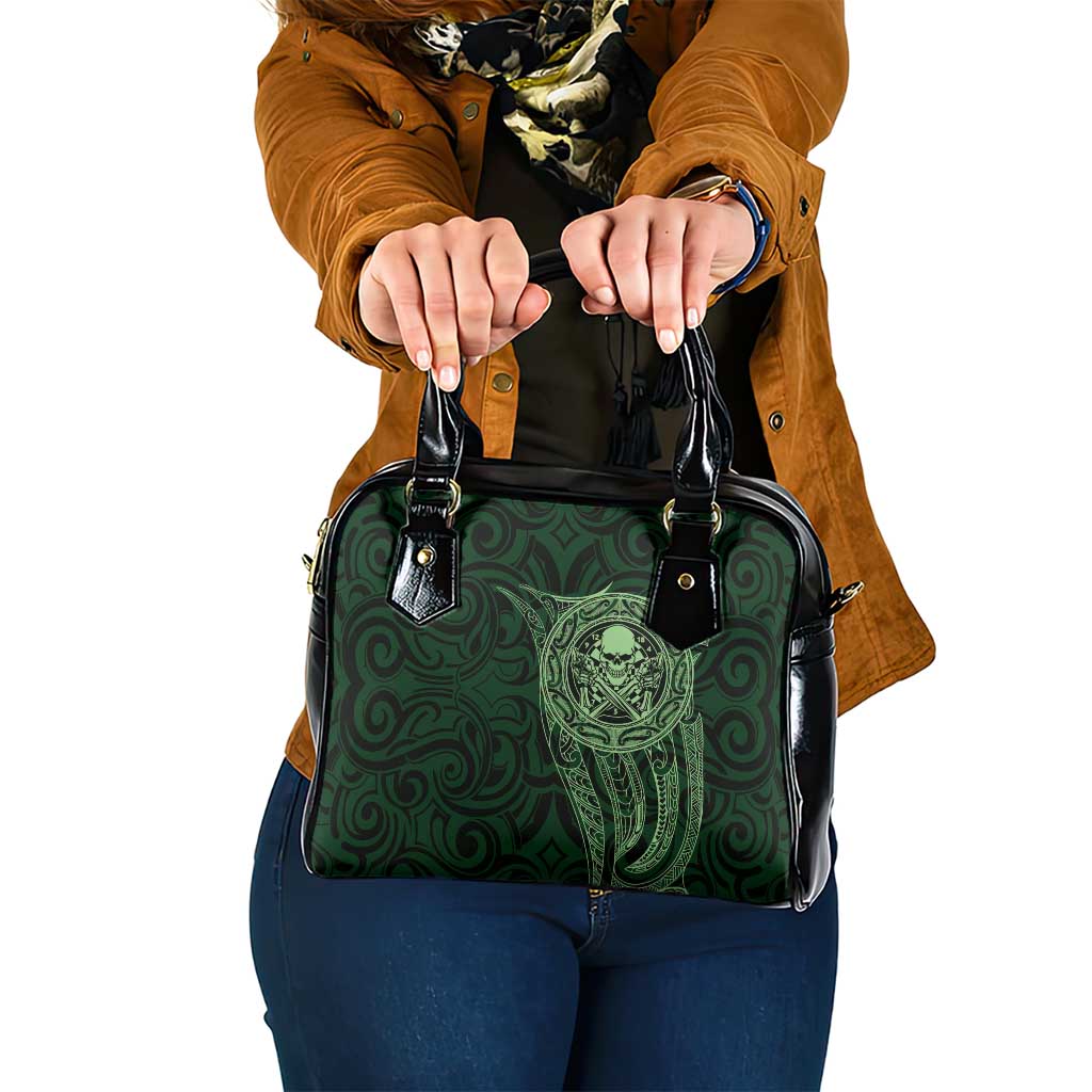 New Zealand Skull Darts Shoulder Handbag Aotearoa Maori Chest Tattoo Stylized Green LT14 One Size Green - Polynesian Pride