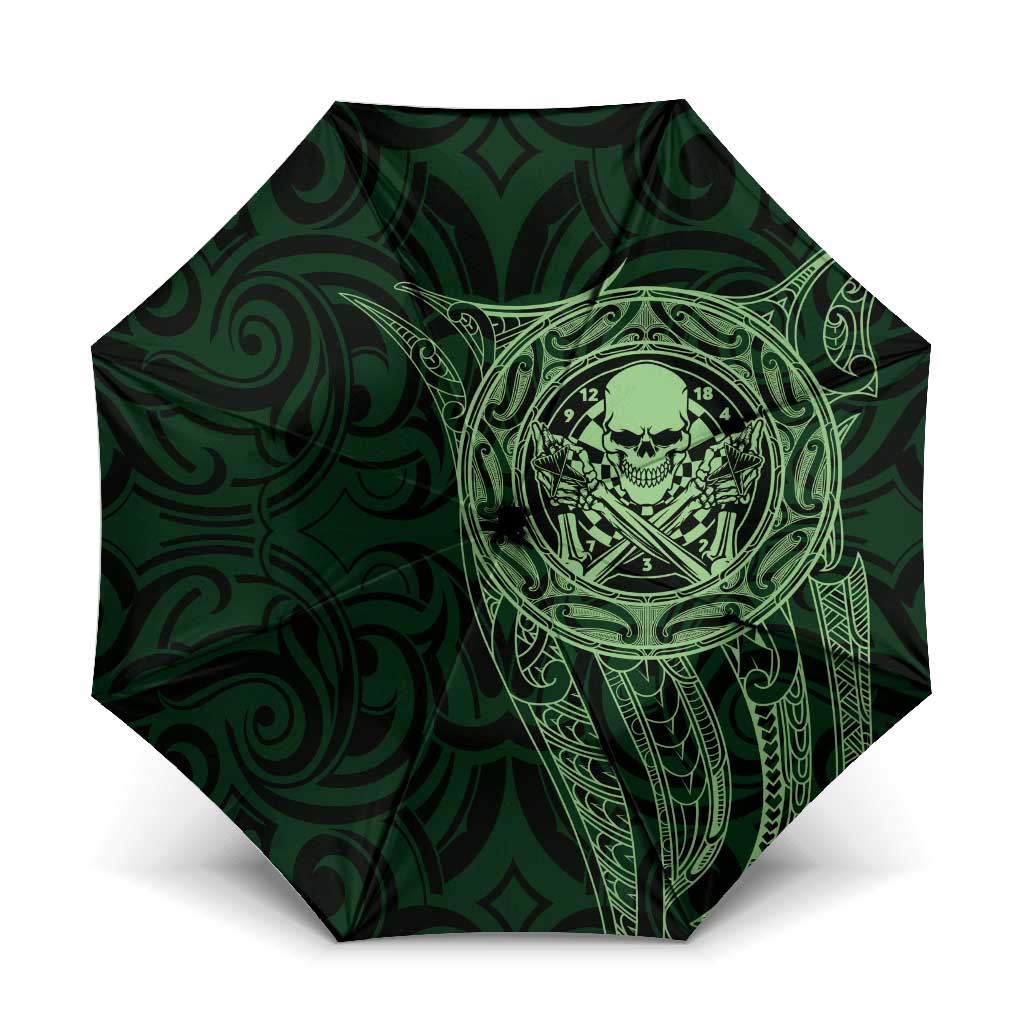 New Zealand Skull Darts Umbrella Aotearoa Maori Chest Tattoo Stylized Green LT14 One Size Folded 11.42 inch Opened Diameter 37.4 inch Green - Polynesian Pride