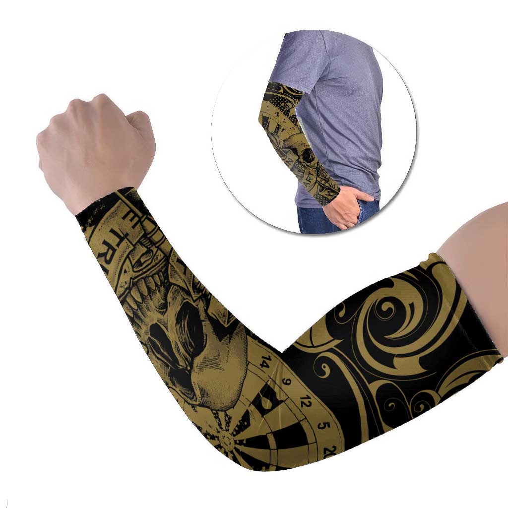 New Zealand Darts Arm Sleeves Skull In Dart We Trust Maori Pattern LT14 Set of 2 Gold - Polynesian Pride