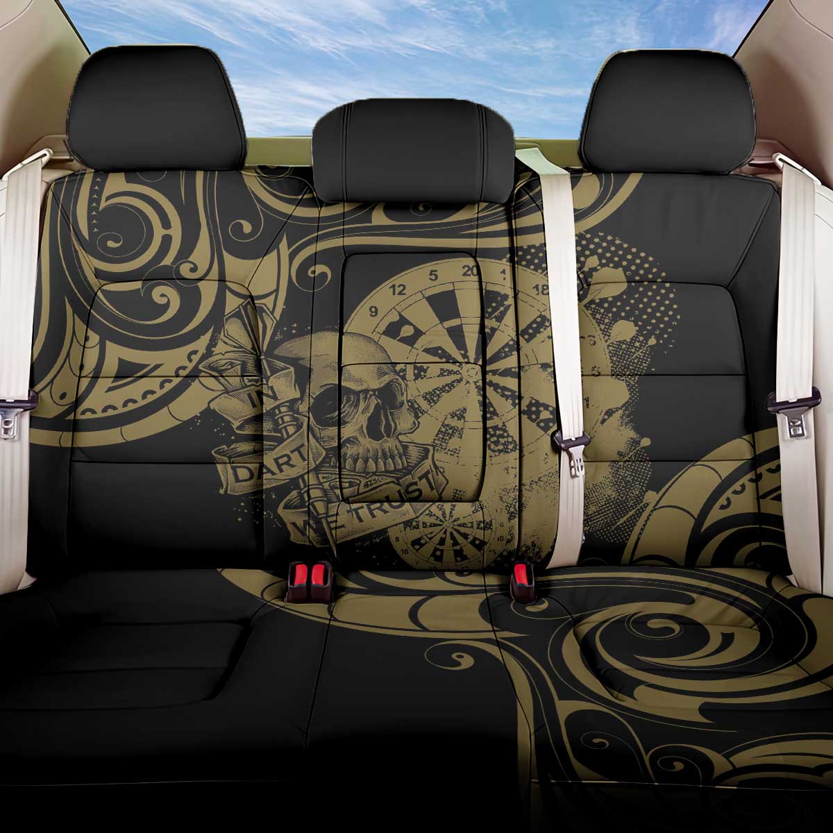 New Zealand Darts Back Car Seat Cover Skull In Dart We Trust Maori Pattern LT14 One Size Gold - Polynesian Pride