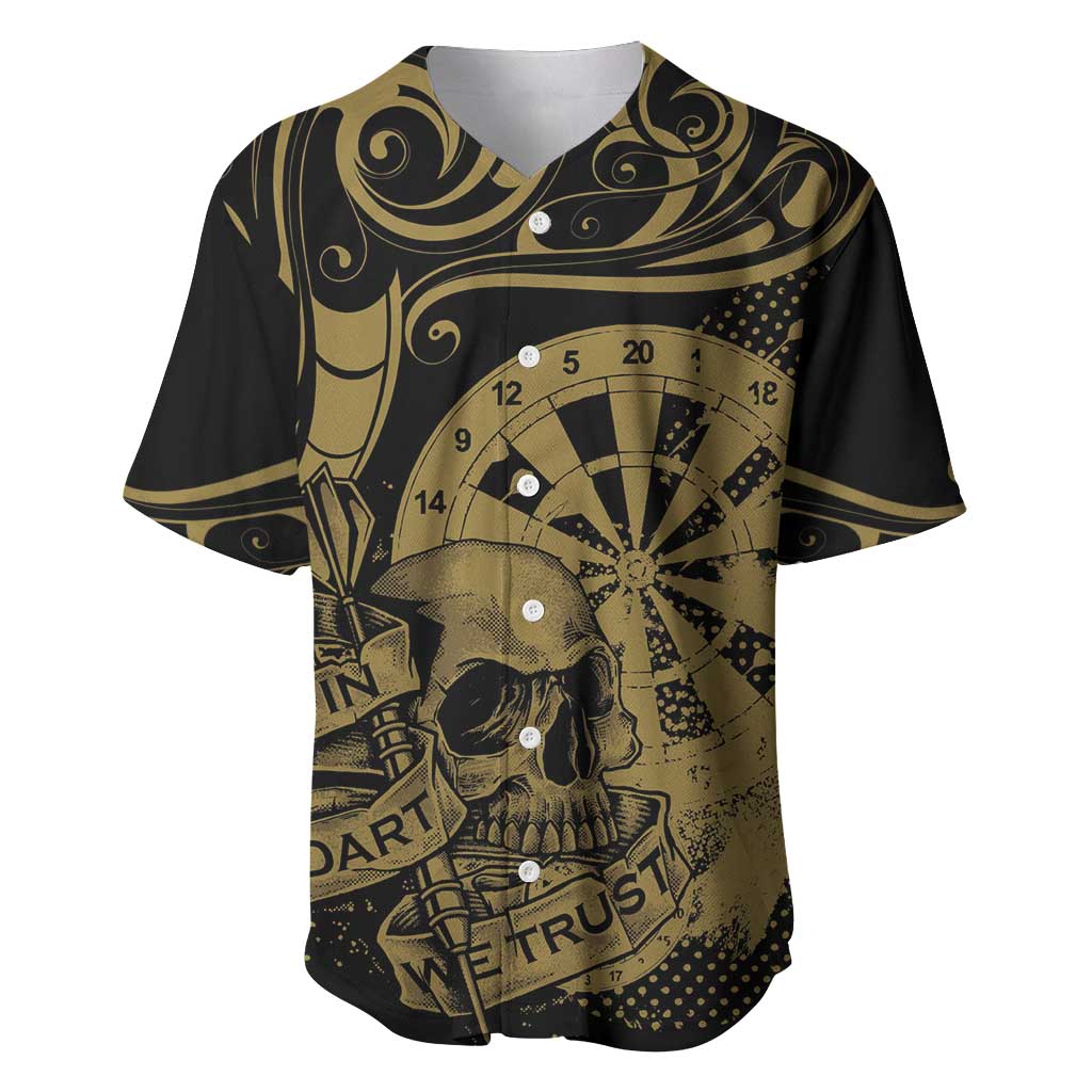 New Zealand Darts Baseball Jersey Skull In Dart We Trust Maori Pattern LT14 Gold - Polynesian Pride
