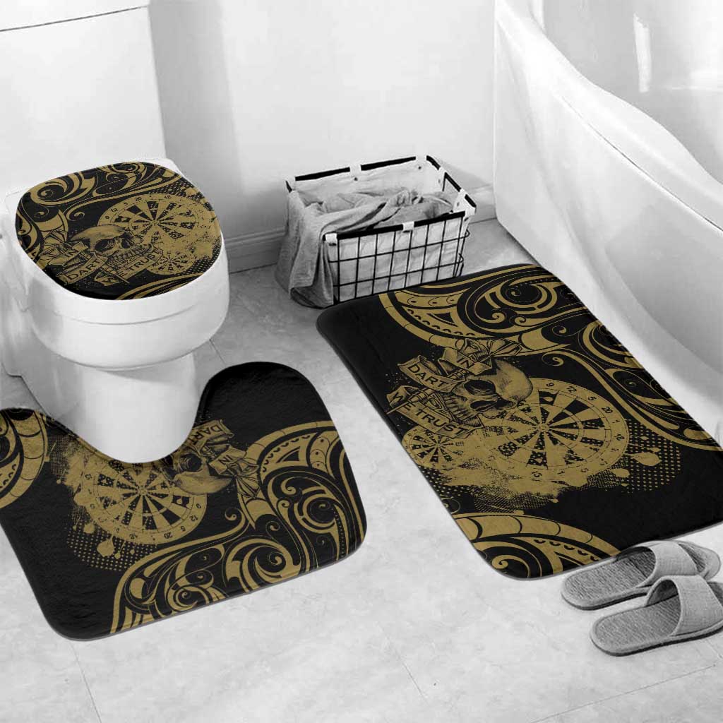 New Zealand Darts Bathroom Set Skull In Dart We Trust Maori Pattern LT14 Mat Set Only (3 pcs) One Size Gold - Polynesian Pride