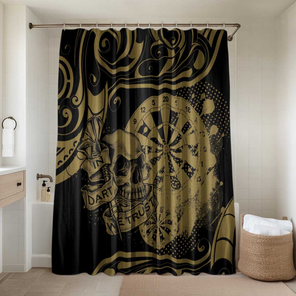 New Zealand Darts Bathroom Set Skull In Dart We Trust Maori Pattern LT14 Shower Curtain Only Gold - Polynesian Pride