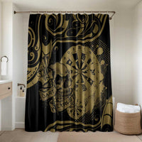 New Zealand Darts Bathroom Set Skull In Dart We Trust Maori Pattern LT14 Shower Curtain Only Gold - Polynesian Pride