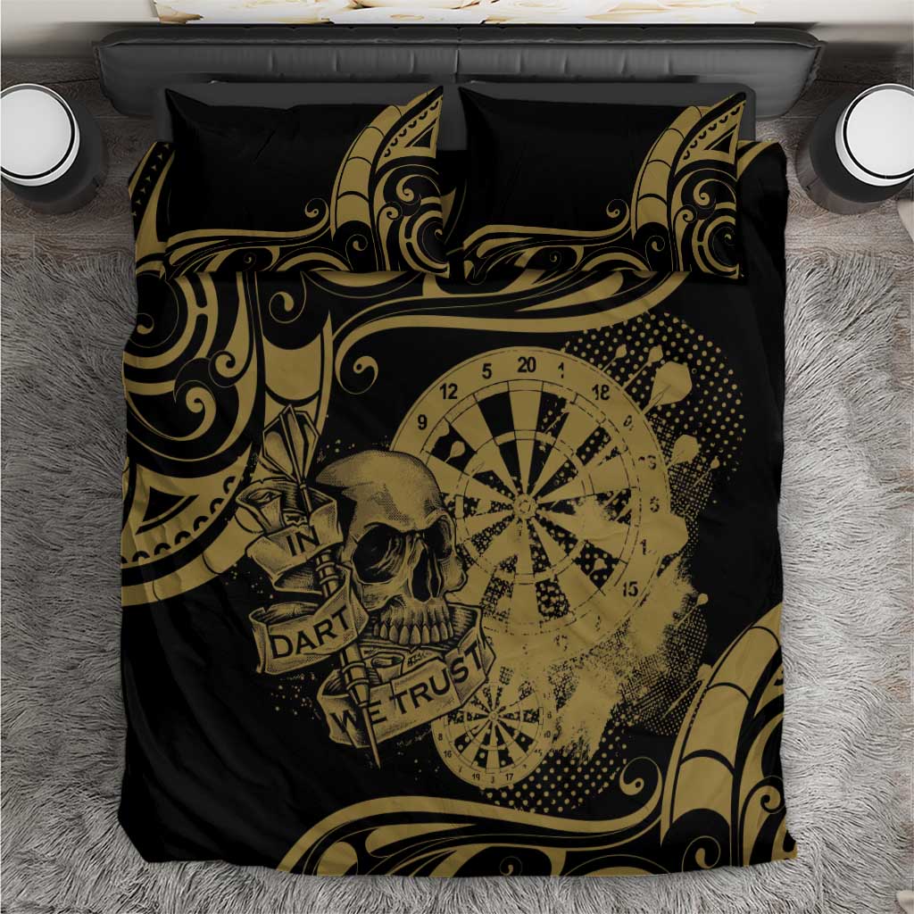 New Zealand Darts Bedding Set Skull In Dart We Trust Maori Pattern LT14 Gold - Polynesian Pride