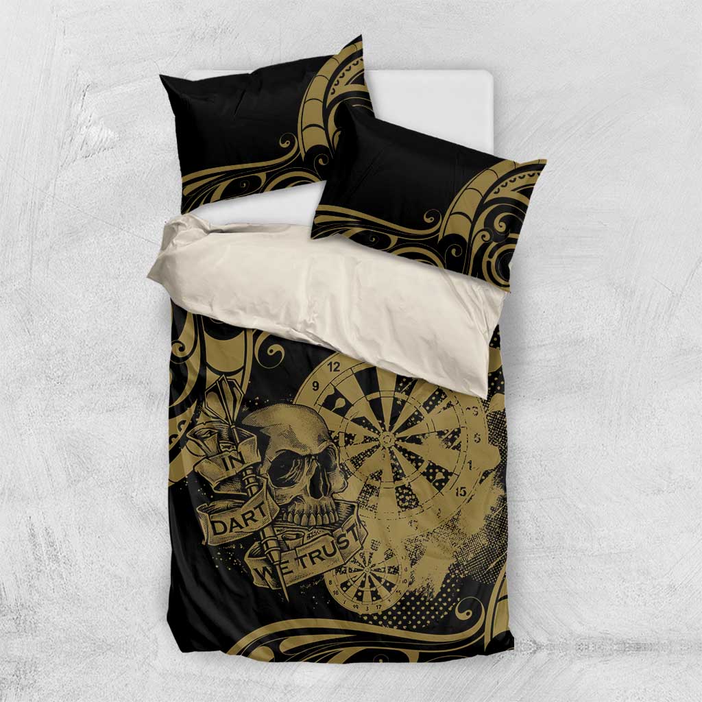 New Zealand Darts Bedding Set Skull In Dart We Trust Maori Pattern LT14 US Twin 172cm x 218cm Gold - Polynesian Pride