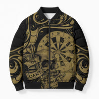 New Zealand Darts Bomber Puffer Jacket Skull In Dart We Trust Maori Pattern LT14 Unisex Gold - Polynesian Pride