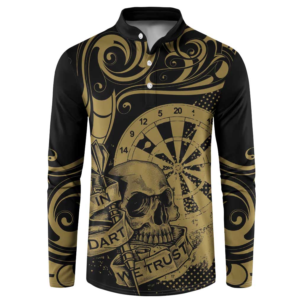 New Zealand Darts Button Sweatshirt Skull In Dart We Trust Maori Pattern LT14 Gold - Polynesian Pride