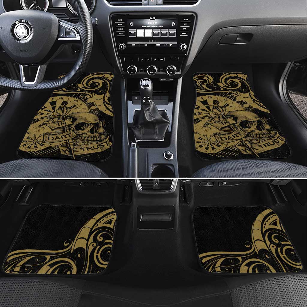 New Zealand Darts Car Mats Skull In Dart We Trust Maori Pattern LT14 Set 4pcs Gold - Polynesian Pride