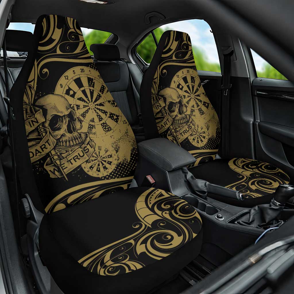 New Zealand Darts Car Seat Cover Skull In Dart We Trust Maori Pattern LT14 One Size Gold - Polynesian Pride