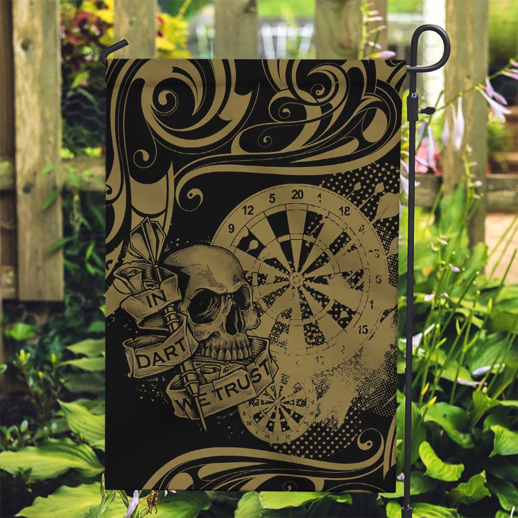 New Zealand Darts Garden Flag Skull In Dart We Trust Maori Pattern LT14 Garden Flag Gold - Polynesian Pride