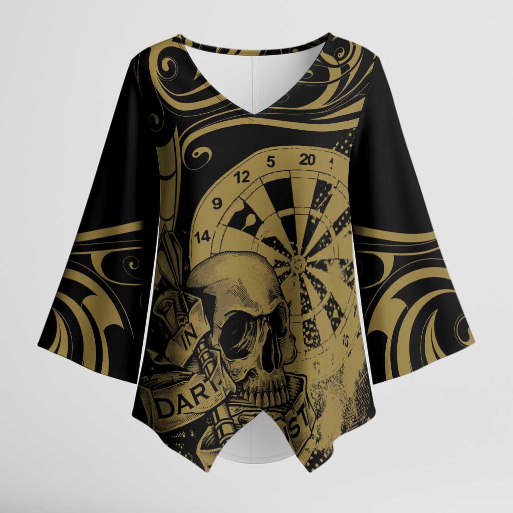 New Zealand Darts Kimono Sleeve Blouse Skull In Dart We Trust Maori Pattern LT14 Female Gold - Polynesian Pride
