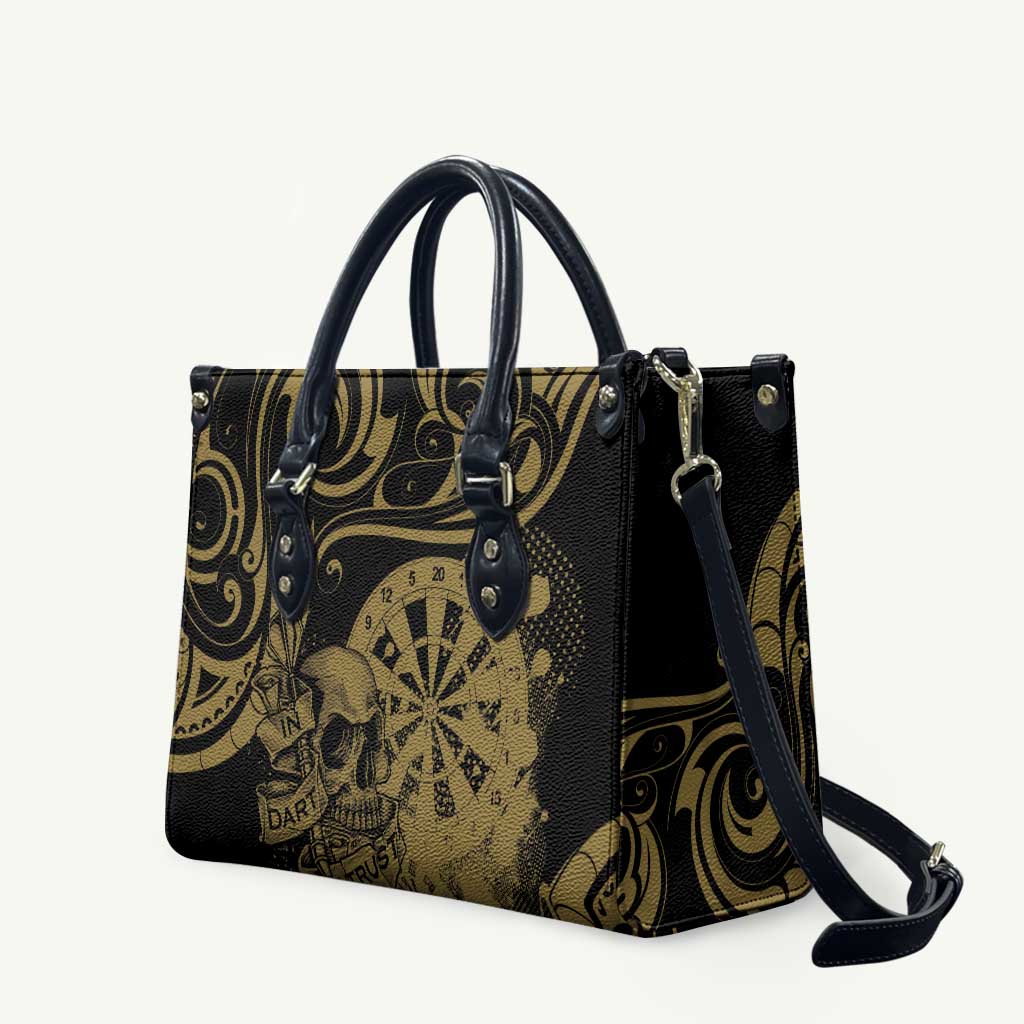 New Zealand Darts Leather Bag Skull In Dart We Trust Maori Pattern LT14 Gold - Polynesian Pride