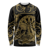 New Zealand Darts Long Sleeve Shirt Skull In Dart We Trust Maori Pattern LT14 Unisex Gold - Polynesian Pride