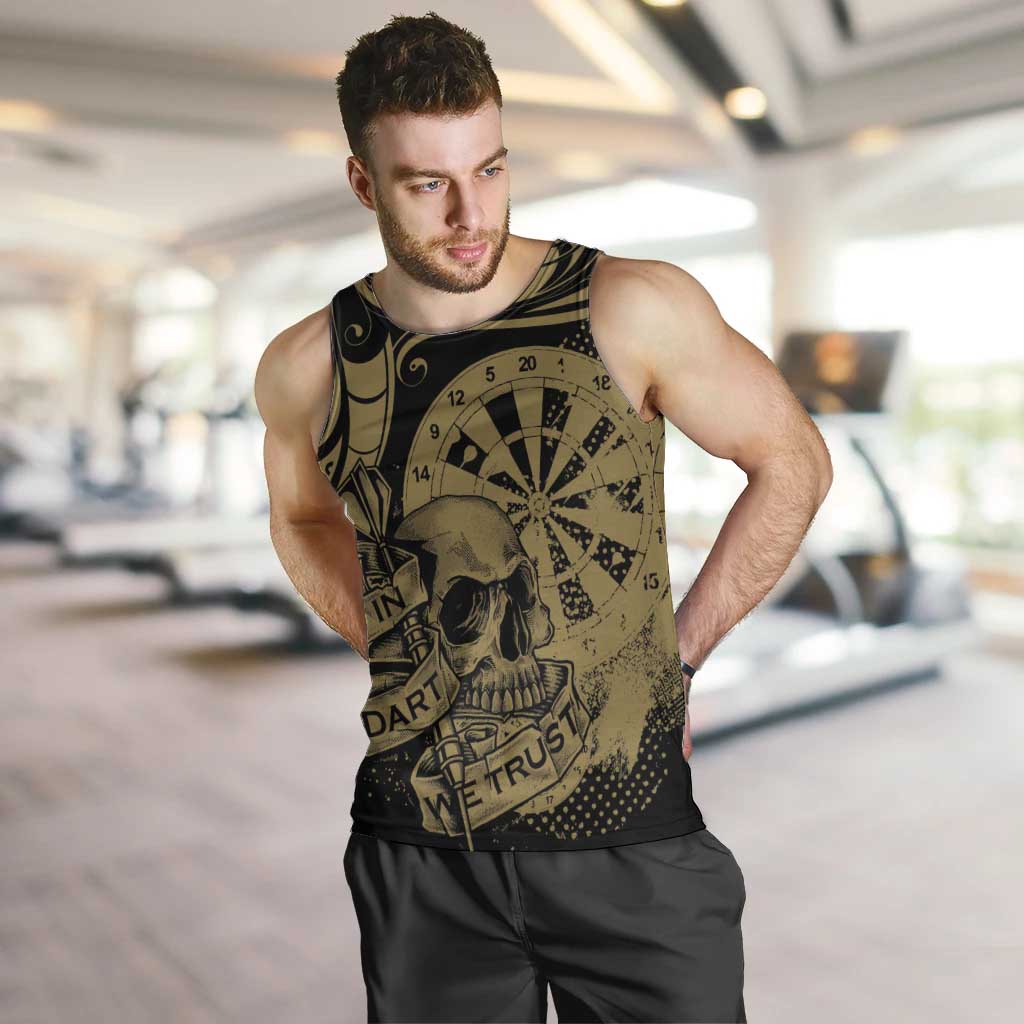 New Zealand Darts Men Tank Top Skull In Dart We Trust Maori Pattern LT14 Gold - Polynesian Pride